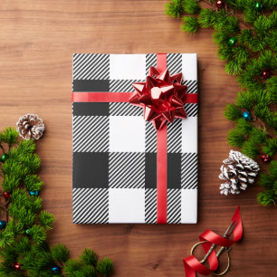Weihnachten Weiß und Schwarz Büffel Karo Geschenkpapier