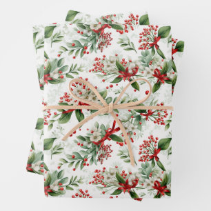 Weihnachten Weiße Blume und Rote Beeren Geschenkpapier Set