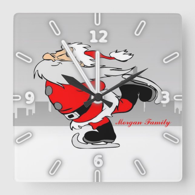 Weihnachten, weißer Weihnachtsmann Quadratische Wanduhr (Vorderseite)
