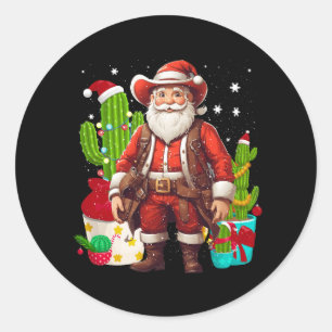 Weihnachten Western Cowboy Weihnachtsmann und kann Runder Aufkleber