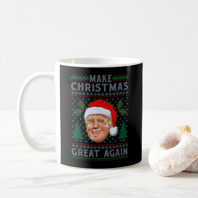 Weihnachten wieder großartig Funny Trump Ugly Xmas Kaffeetasse (Mit Donut)