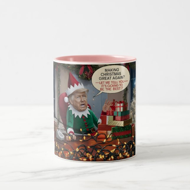Weihnachten wieder großartig Trump Zweifarbige Tasse (Mittel)
