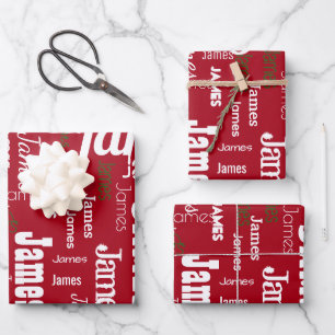 Weihnachten Wiederholender Name Rot Weiß Grün Gesc Geschenkpapier Set