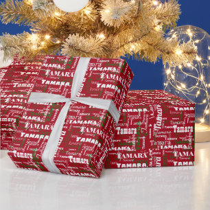 Weihnachten Wiederholungsname Red White Green Gesc Geschenkpapier