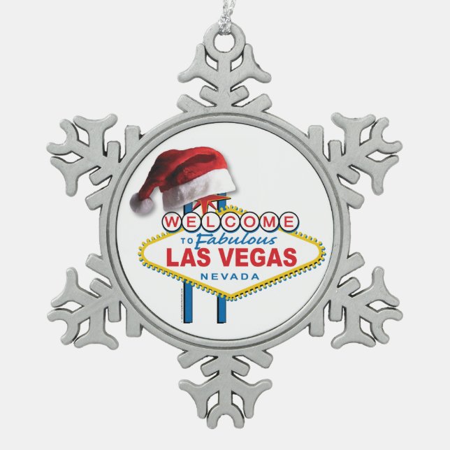 Weihnachten Willkommen im Zeichen von Las Vegas Schneeflocken Zinn-Ornament (Vorderseite)