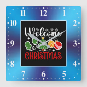 Weihnachten Willkommen Quadratische Wanduhr