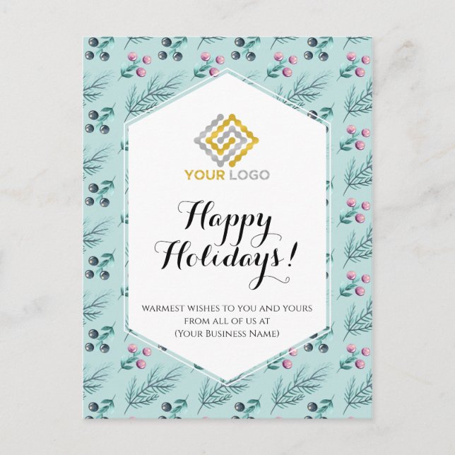 Weihnachten Winter Berries Grüne Logo Business Postkarte (Vorderseite)