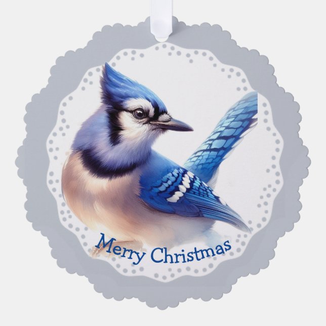 Weihnachten Winter Bluejay Vogelwelt Natur Ornament Karte (Vorderseite)