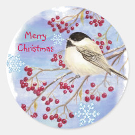 Weihnachten, Winter Chickadee Bird Runder Aufkleber