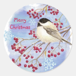 Weihnachten, Winter Chickadee Bird Runder Aufkleber