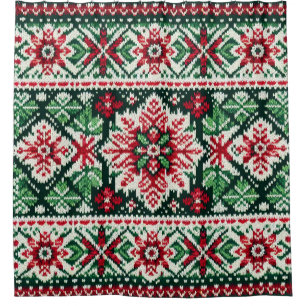 Weihnachten/Winter Fair Isle rot & grün Duschvorhang