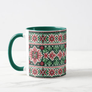 Weihnachten/Winter Fair Isle rot & grün Tasse