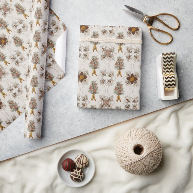 Weihnachten | Winter floral | Creme, weiß Geschenkpapier (Kunsthandwerk)