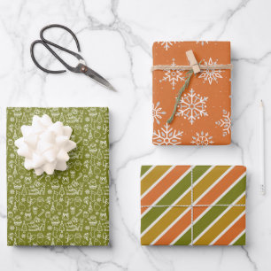 Weihnachten Winter Gedeckter Olive Orange Gold Fei Geschenkpapier Set