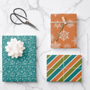 Weihnachten Winter Gedeckter Orangensaft Aquamarin Geschenkpapier Set