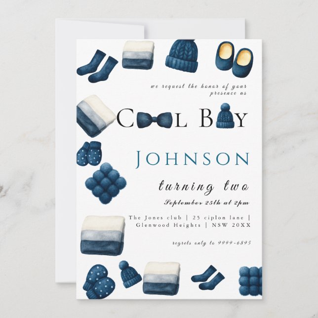 Weihnachten Winter gemütliche Junge zwei Einladung (Vorderseite)