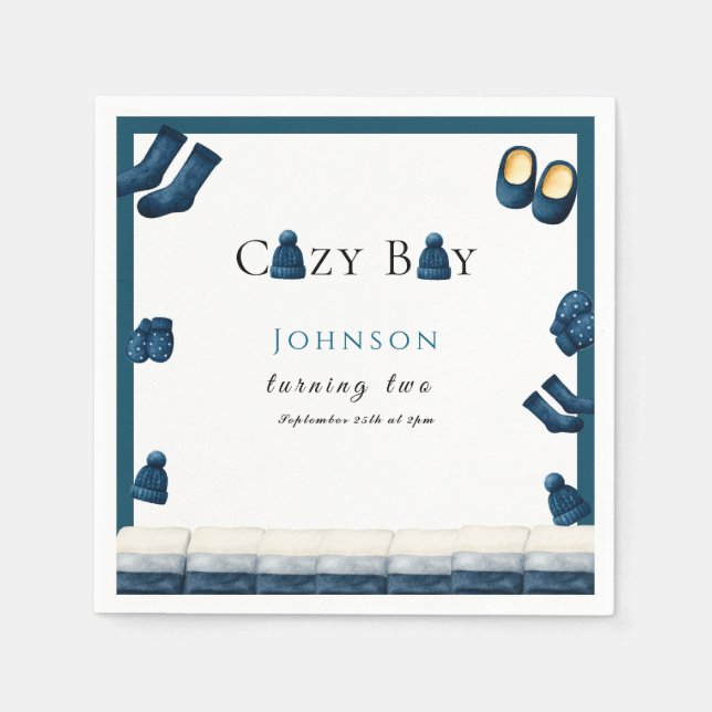 Weihnachten Winter gemütliche Junge zwei Serviette (Vorderseite)