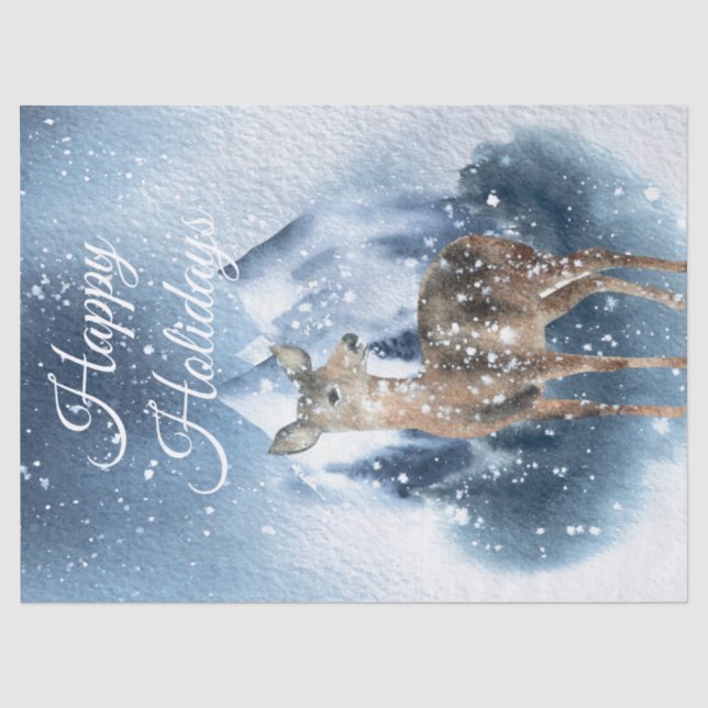 Weihnachten Winter Hirsche Wasserfarbe Seidenpapier (Vorderseite)