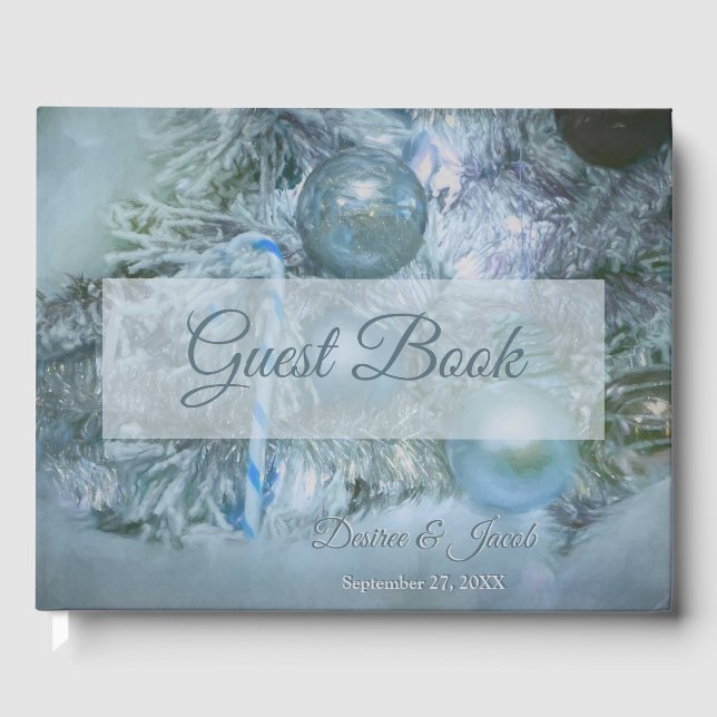 Weihnachten Winter Hochzeitsfeiern Blaue Aquamarin Gästebuch (Vorderseite)