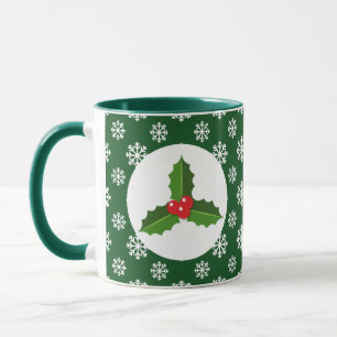 Weihnachten / Winter Holly Schneeflocken Grün Tasse