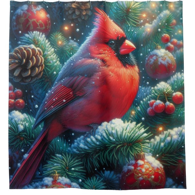 Weihnachten/Winter Kardinal Duschvorhang (Vorderseite)