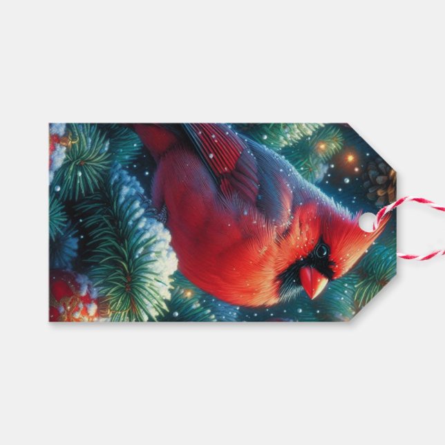 Weihnachten/Winter Kardinal Geschenkanhänger (Vorderseite (Horizontal))