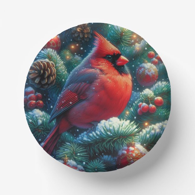 Weihnachten/Winter Kardinal Pappteller (Vorderseite)