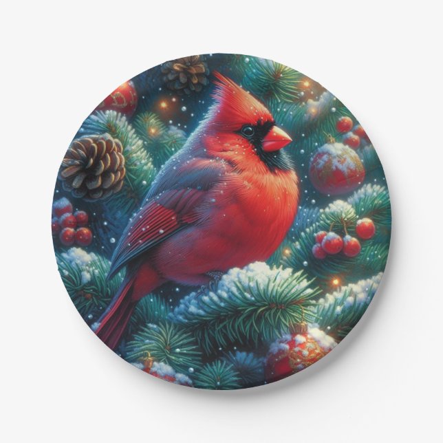 Weihnachten/Winter Kardinal Pappteller (Vorderseite)
