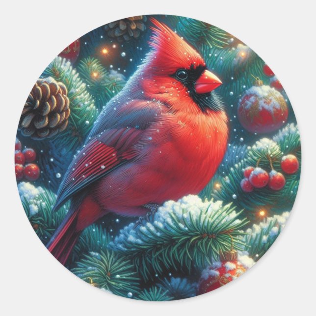 Weihnachten/Winter Kardinal Runder Aufkleber (Vorderseite)