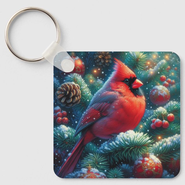 Weihnachten/Winter Kardinal Schlüsselanhänger (Vorderseite)