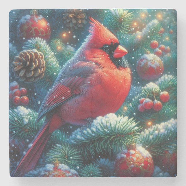 Weihnachten/Winter Kardinal Steinuntersetzer (Vorderseite)