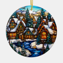 Weihnachten Winter Landschaft Buntglasstil Keramik Ornament
