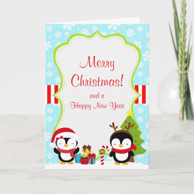 Weihnachten Winter Niedliche Pinguine Frohe Weihna Karte (Vorderseite)