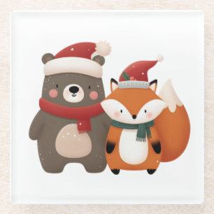 Weihnachten/Winter Niedlicher Bär & Fox Glasuntersetzer