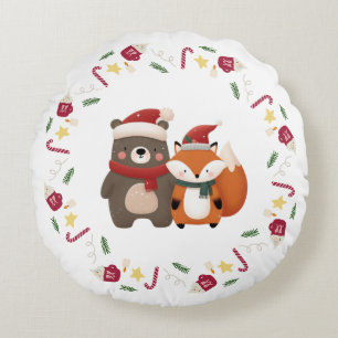 Weihnachten/Winter Niedlicher Bär & Fox Rundes Kissen