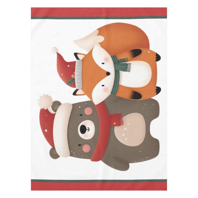 Weihnachten/Winter Niedlicher Bär & Fox Tischdecke (Vorderseite)