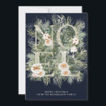 Weihnachten Winter Pine Botanischer Schnee Weihnac<br><div class="desc">Weihnachten wird in silbernen Glitzer-Buchstaben mit weißen Blume geschrieben. Sie sind in Winterkiefernästen eingebettet,  die mit Schnee bedeckt sind. Zwei Zeilen weißer Text sind unten und lasse Ihnen,  Ihre Nachricht zu personalisieren. Der dunkelblaue Hintergrund macht sie zu einem wahren Pop.</div>