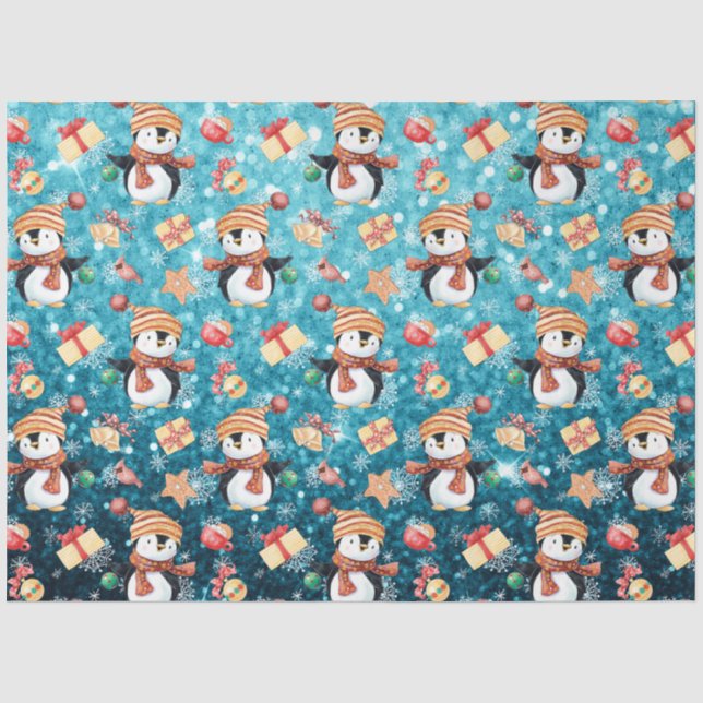 Weihnachten Winter Pinguine Schneeflocken Blau für Seidenpapier (Vorderseite)