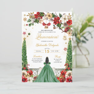 Weihnachten Winter Poinsettia Green Red Quinceaner Einladung