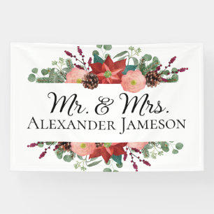 Weihnachten Winter Red Floral Mr & Mrs Wedding Banner