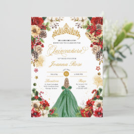 Weihnachten Winter Red Green Poinsettia Quinceaner Einladung