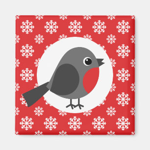 Weihnachten / Winter Robin Snowflakes Rot Magnet
