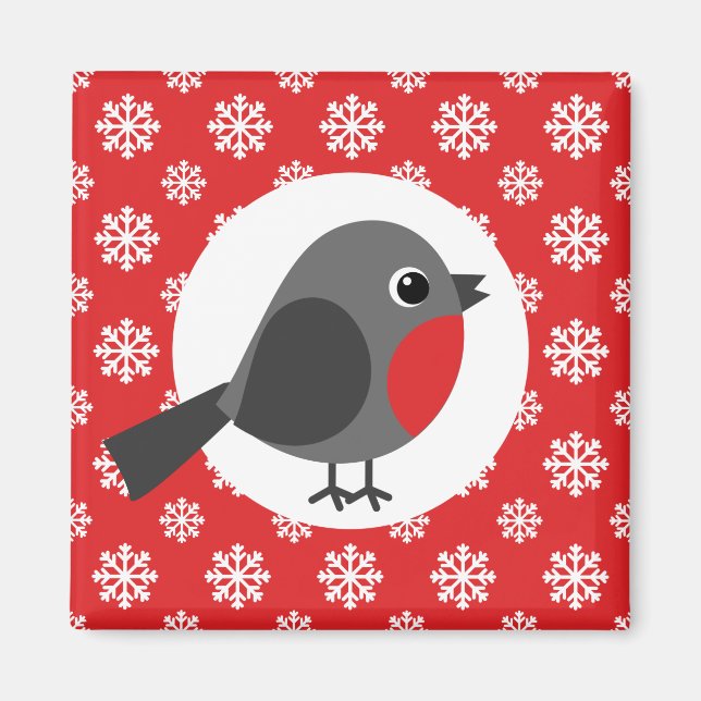 Weihnachten / Winter Robin Snowflakes Rot Magnet (Vorne)