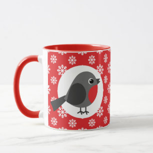 Weihnachten / Winter Robin Snowflakes Rot Tasse