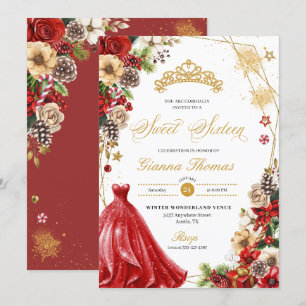 Weihnachten Winter Rot & Gold Poinsettia Süße 16 Einladung