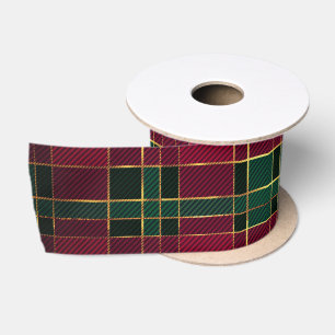 Weihnachten Winter Rot & Grün Tartan & Goldfolie Satinband