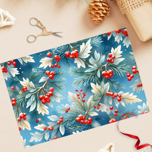 Weihnachten Winter Rote Berries und Kiefernzweige Seidenpapier