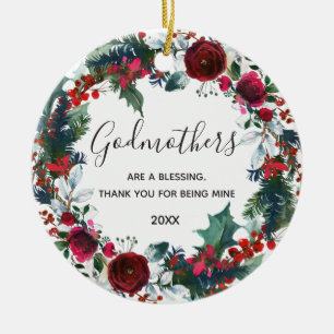 Weihnachten Winter Roter Kranz Godmütter Keramik Ornament
