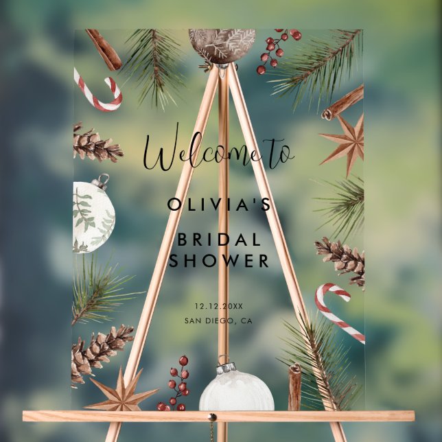 Weihnachten Winter Rustikales Brautparty Willkomme Acrylschild (Neutral)
