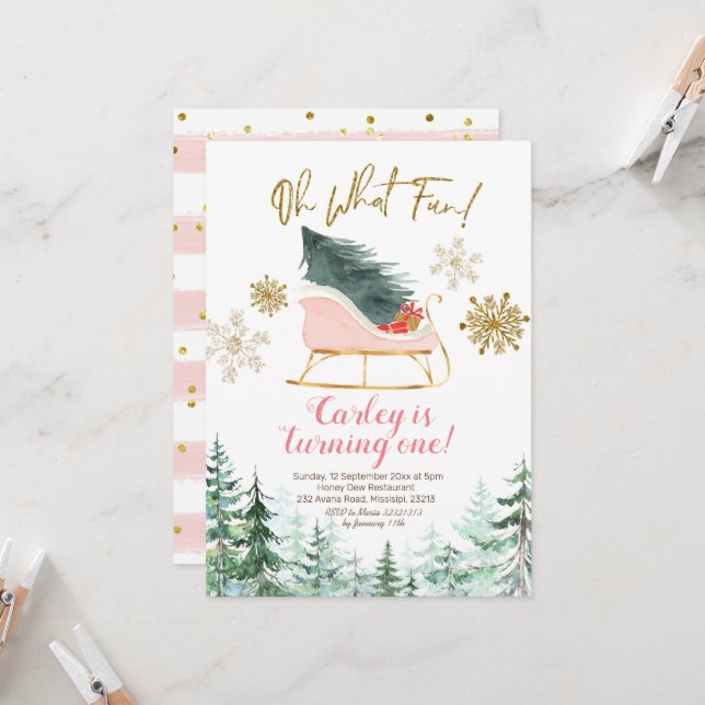 Weihnachten Winter Schlitten Oh, was Spaß am erste Einladung (Vorderseite/Rückseite Beispiel)